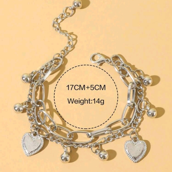 Heart Pendant Link Chain Bracelet (silver) - Picture 2 of 2